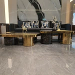 Artistic Coffee Table Set with Textured Gold Inlay and Statement Black Marble Finish